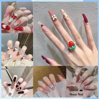  Móng tay giả đính đá đính nơ kèm keo Bộ 24 móng tay giả dài nhọn Nail box Nail xinh. Naillbox đính đá đẹp Queen 