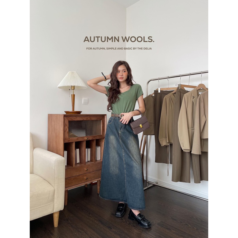 3273 CHÂN VÁY JEANS XOÈ DÁNG DÀI KÈM BELT