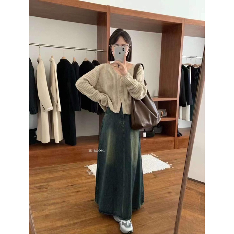 3273 CHÂN VÁY JEANS XOÈ DÁNG DÀI KÈM BELT