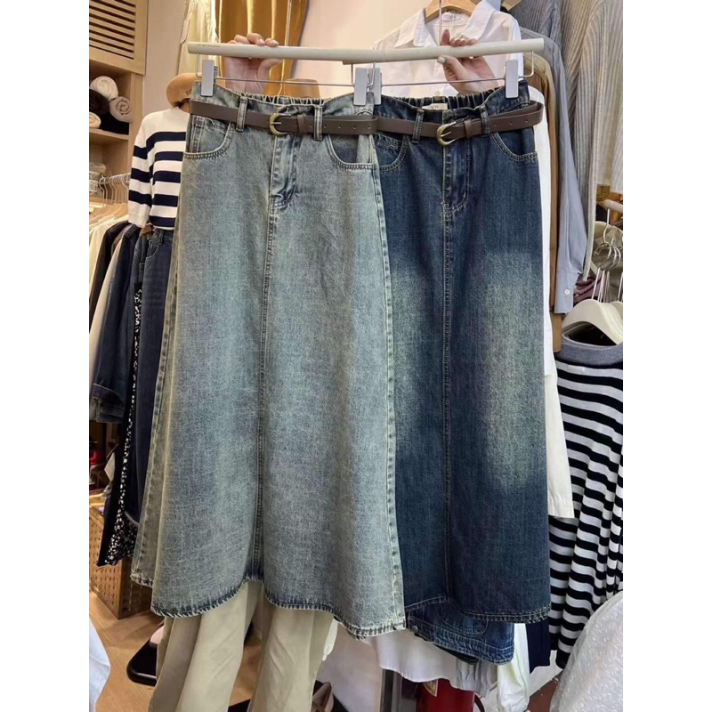3273 CHÂN VÁY JEANS XOÈ DÁNG DÀI KÈM BELT