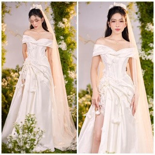 Đầm cưới , đầm đi bàn . Cưới hỏi , đầm body đuôi cá tùng xoè kết hoa full size s/m/l /xl