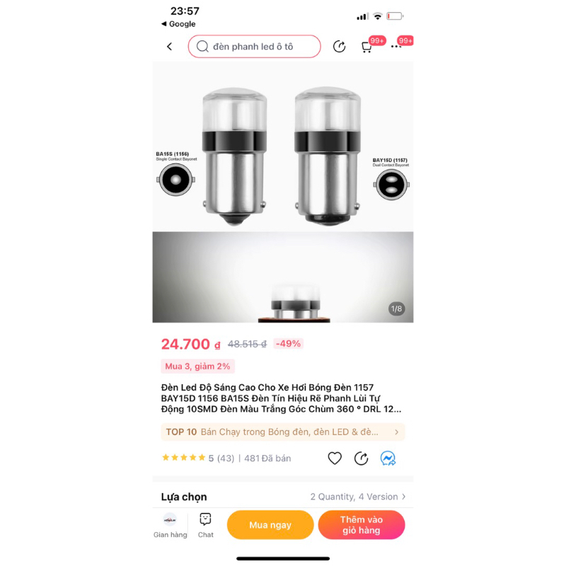 Đèn Led Độ Sáng Cao Cho Xe Hơi  1157 BAY15D 1156 BA15S Đèn Tín Hiệu Rẽ Phanh Lùi Tự Động 10SMD Màu Trắng Góc Chùm
