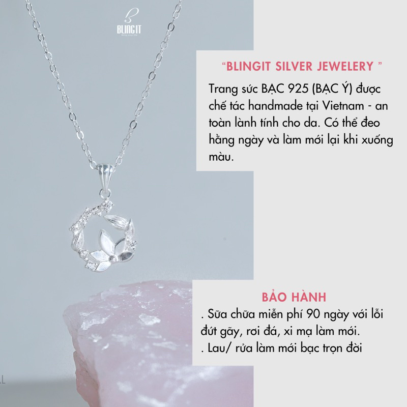 Dây chuyền bạc nữ 925 BLING IT thiết kế sang trọng họa tiết hoa sen BIVC347