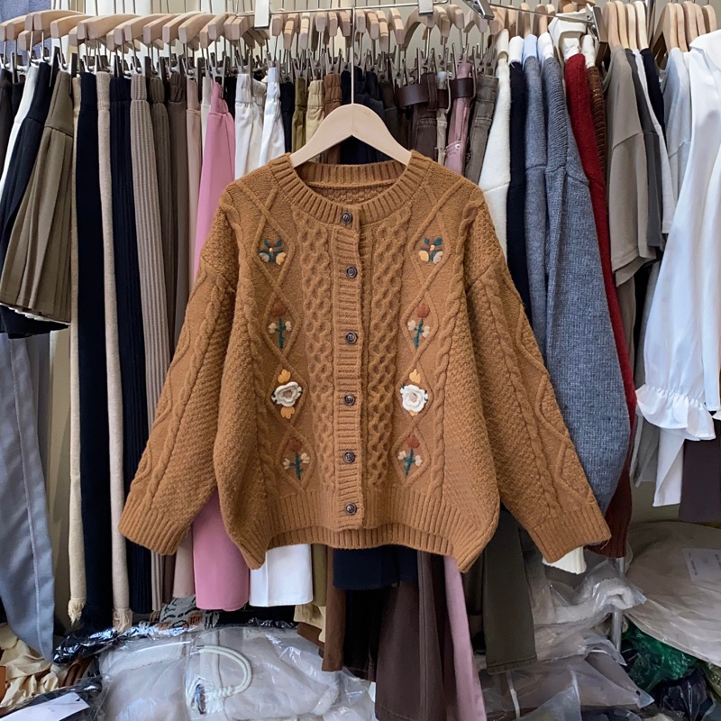 Áo cardigan len thừng thêu hoa