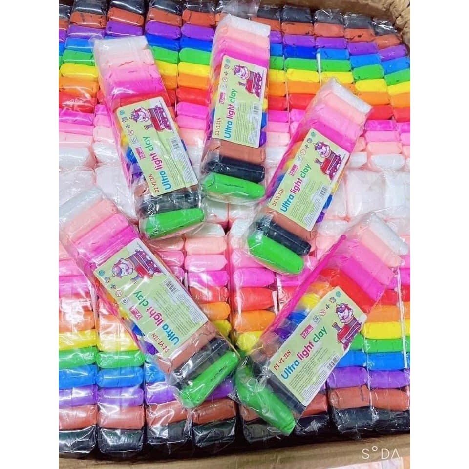 Combo đất sét tự khô Nhật 12/36 màu Schoolmate an toàn nặn hình cao cấp siêu nhẹ dành cho bé làm butter slime trang trí