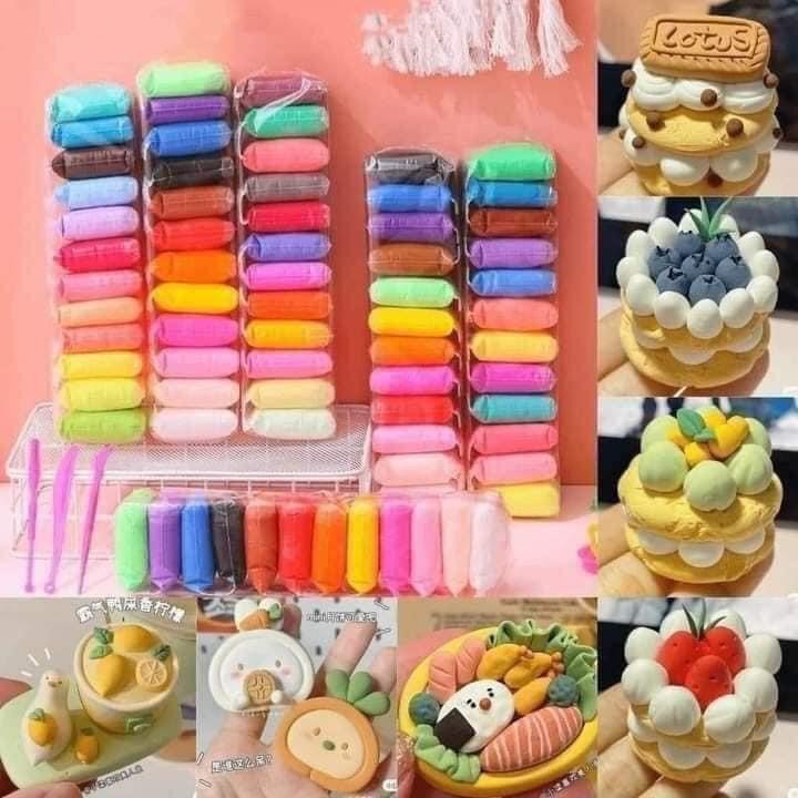 Combo đất sét tự khô Nhật 12/36 màu Schoolmate an toàn nặn hình cao cấp siêu nhẹ dành cho bé làm butter slime trang trí