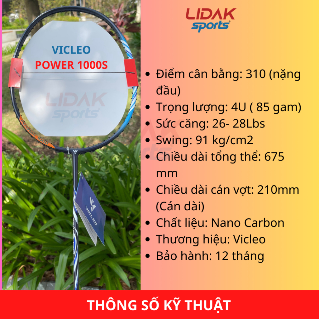 Vợt cầu lông căng 10kg, 11kg VICLEO POWER 1000S chính hãng khung vợt carbon siêu nhẹ công thủ toàn diện - LIDAK SPORT