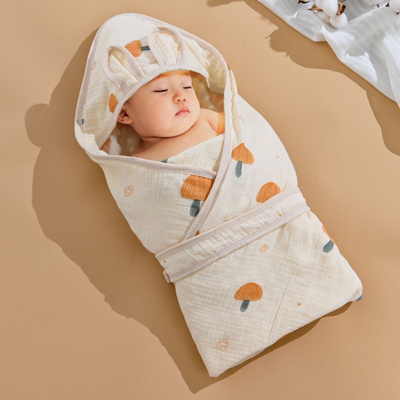 Ủ xô muslin 90*90cm cho bé ủ choàng tặng kèm dây đai cố định Ếch Xanh Baby Store