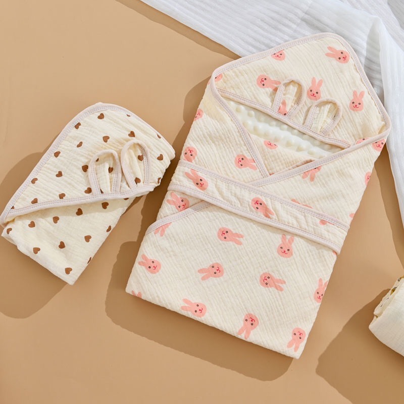 Ủ xô muslin 90*90cm cho bé ủ choàng tặng kèm dây đai cố định Ếch Xanh Baby Store