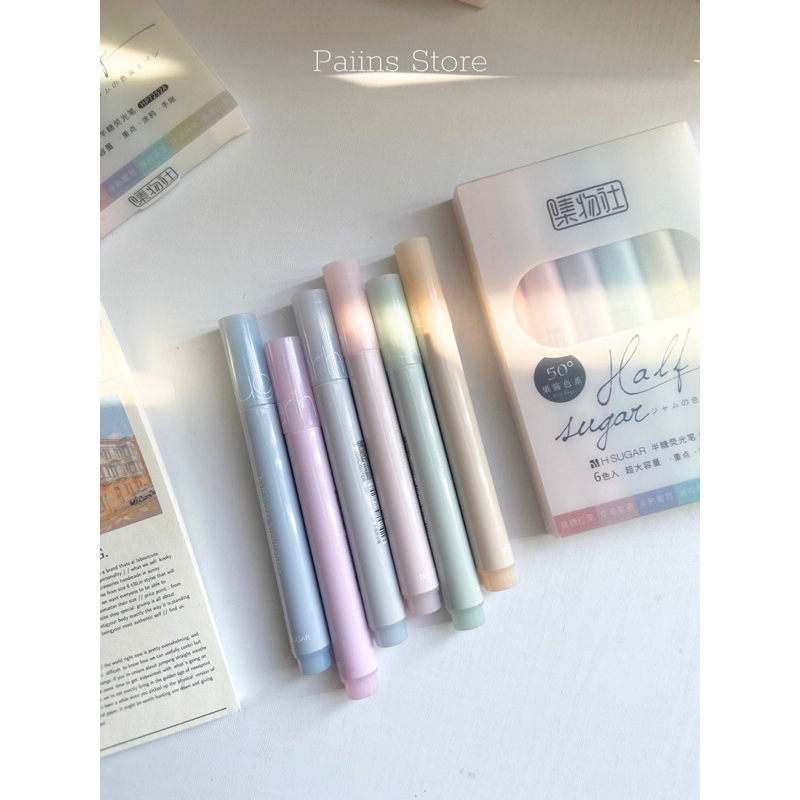 Set 6 bút highlight Half Sugar tone màu pastel xinh xắn