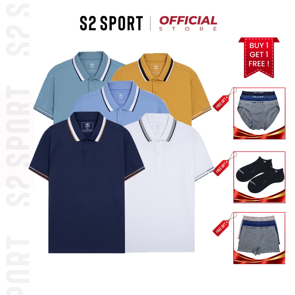 Áo thun polo nam S2 SPORT SPL2302 có cổ ngắn tay suông nhẹ basic vải CVC trơn phối line màu co giãn thoáng mát mềm mịn