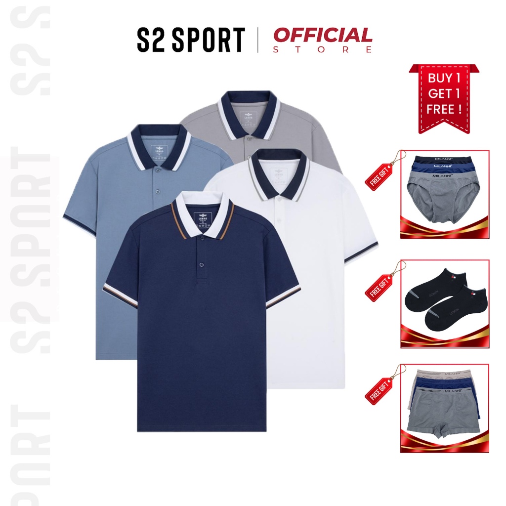 Áo polo thun nam S2 SPORT SPL2306 có cổ tay ngắn phối line to sang trọng cotton cvc co giãn thoáng mát thấm hút mồ hôi