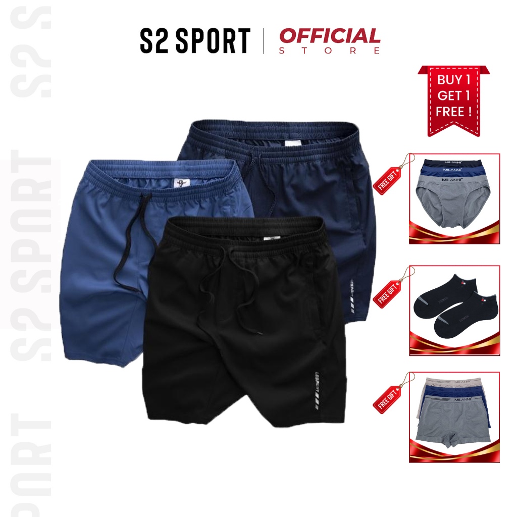 Quần short gió nam thể thao S2 SPORT QLG2301 LESPORT ống rộng vải gió xước cạp chun phối dây chống nhăn co gian tốt