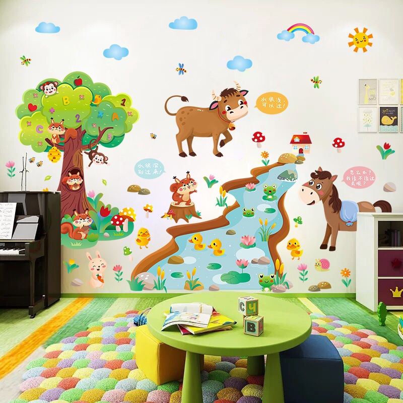 Decal dán tường dán phòng bé trai bé gái họa tiết động vật, thực vật màu sắc sinh động, quà tặng cho con | MOCHI