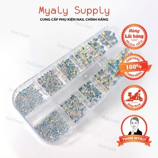 Đá chân keo ab 7 màu trắng trong mix size gắn móng nail 1440v