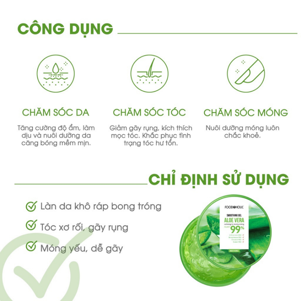 Gel Dưỡng Nha Đam Foodaholic Aloe Vera 99% Soothing Gel 300ml