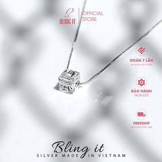 Dây chuyền bạc nữ BLINGIT mặt đá viên pha lê vuông ánh xà cừ nhiều màu lấp lánh - BIVC116