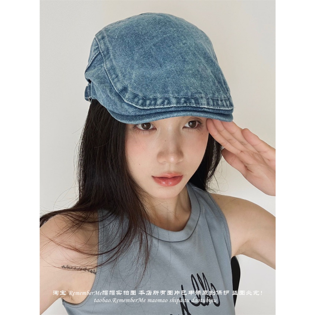 Nón nồi beret Mũ nồi bê rê Cao bồi Chất Jean Denim Phong cách Retro Cổ Điển Vintage Có khóa điều chỉnh
