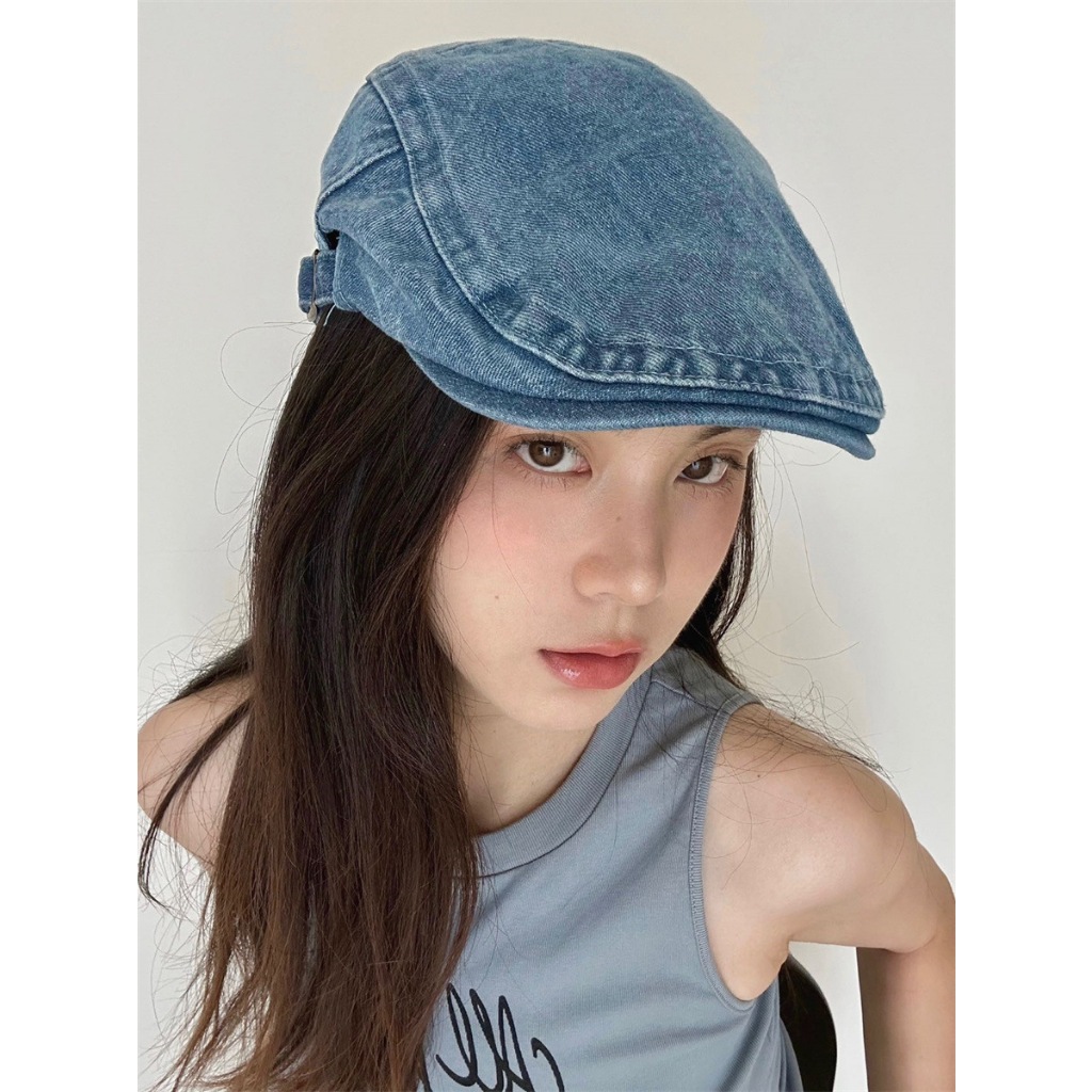 Nón nồi beret Mũ nồi bê rê Cao bồi Chất Jean Denim Phong cách Retro Cổ Điển Vintage Có khóa điều chỉnh