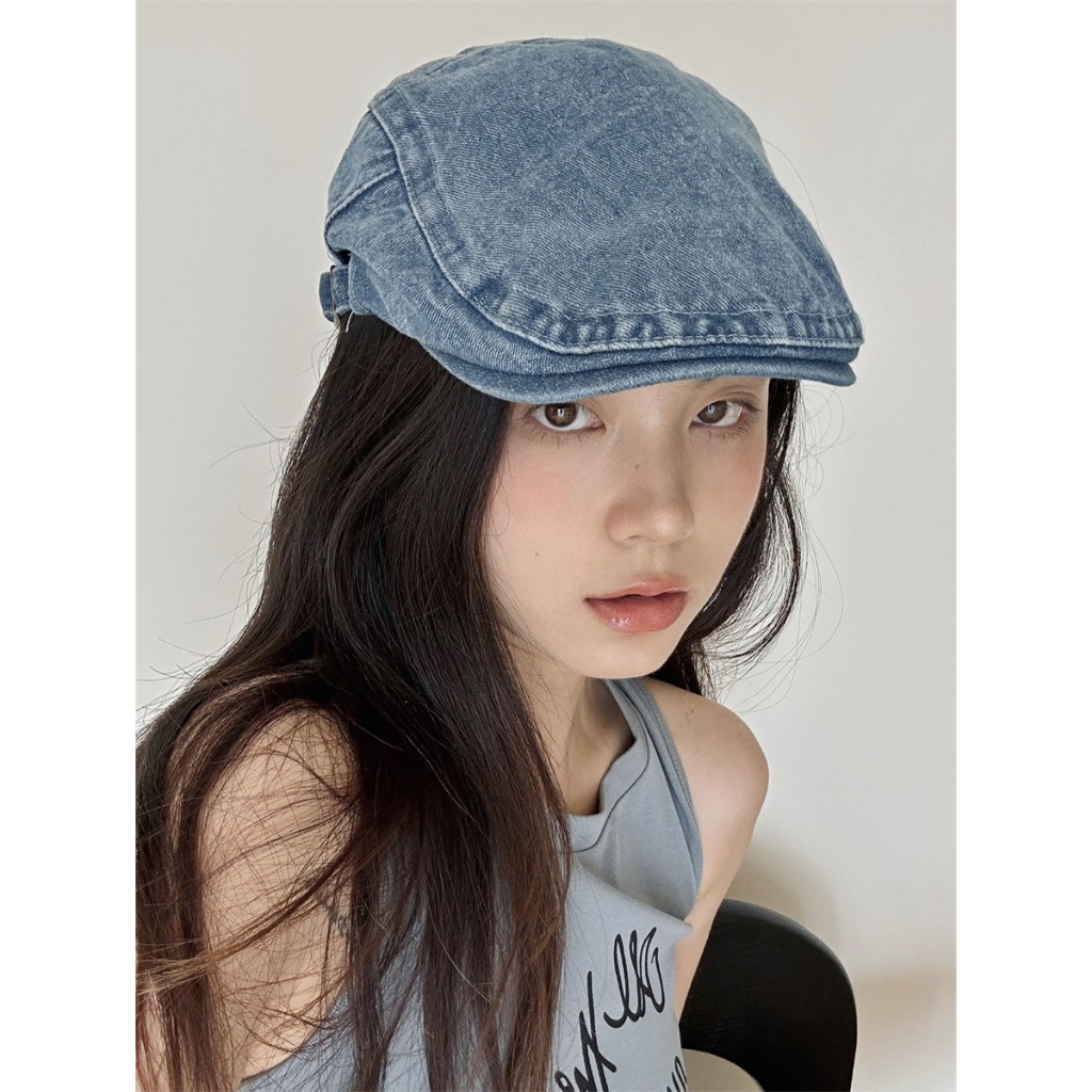 Nón nồi beret Mũ nồi bê rê Cao bồi Chất Jean Denim Phong cách Retro Cổ Điển Vintage Có khóa điều chỉnh