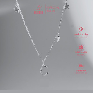 Dây Chuyền Bạc 925 Nữ BLING IT Mặt Trăng Đính Đá Cao Cấp, Lấp Lánh Sang Trọng - BIVC056