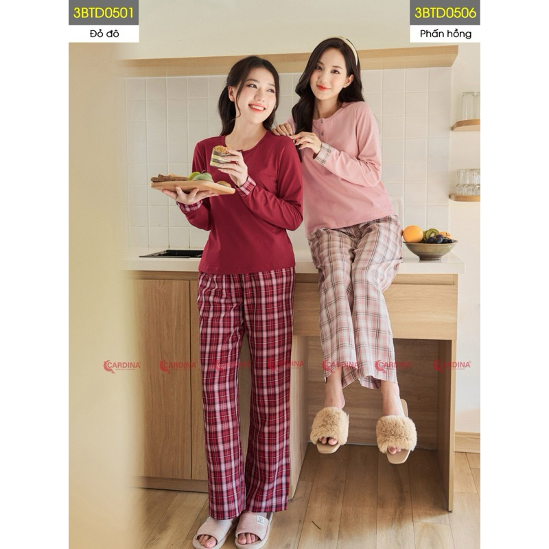 đồ bộ mặc nhà CARDINA chất cotton phối quần kẻ thoải mái thời trang.shoplinhgiang. mc thái bình shop