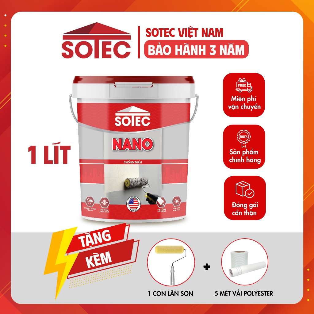 Keo chống thấm SOTEC - NANO ĐA NĂNG (1 Lít) ngăn sự thấm nước từ bên ngoài, bảo vệ trần nhà, sàn nhà khỏi ẩm, rêu mốc.