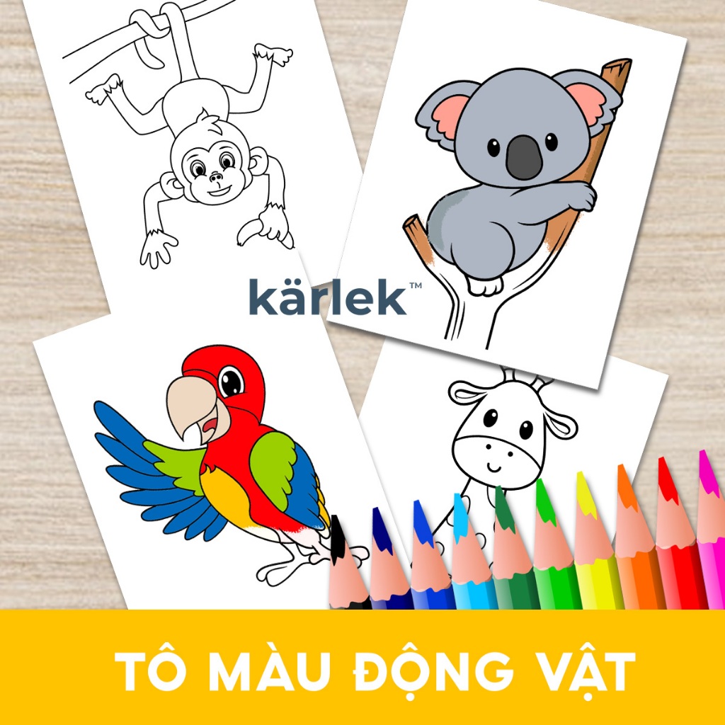 TRANH TÔ MÀU CHO BÉ - 45 tờ A5 Chủ đề Động Vật