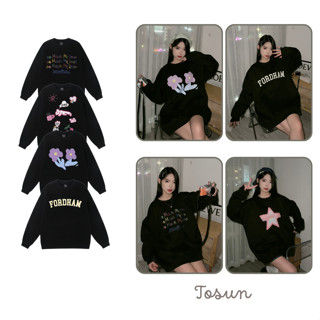 Áo Sweater Nỉ Bông TOSUN Màu Đen Form Rộng Unisex Nhiều Hình S09