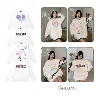  Áo Sweater TOSUN Chât Nỉ Bông Bộ Sưu Tập Áo Màu Trắng Dễ Thương Form Rộng Tay Bồng S09 