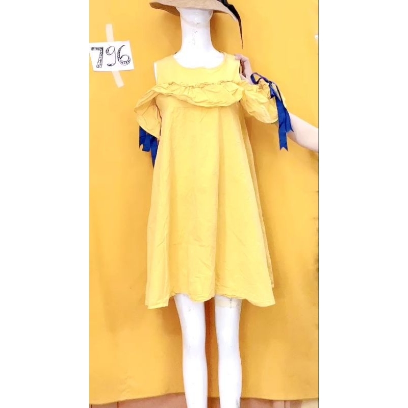 Đầm sơmi xòe chữ A phối tay cột nơ. S796