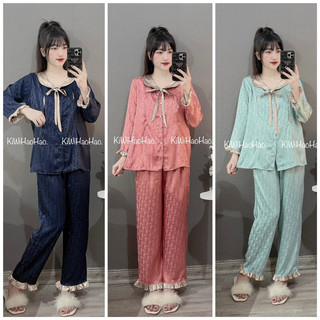 Bộ lụa bầu cổ nơ mặc bầu sau sinh 2in1