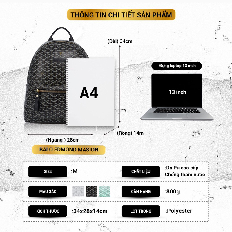 Balo da EDMOND MASION MONOGRAM SS2 trắng cao cấp tặng ví keychain và cardholder size L