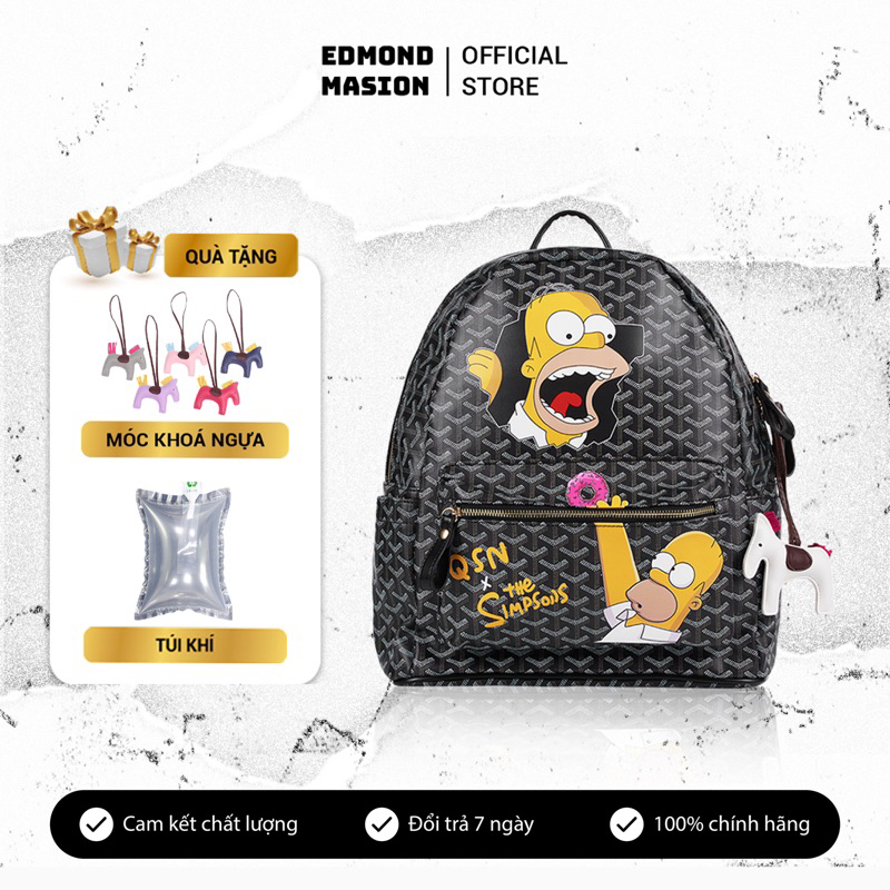 Balo QSN EDMOND MASION MONOGRAM Simpsons đen tặng móc khoá ngựa da cao cấp đi học size M/L