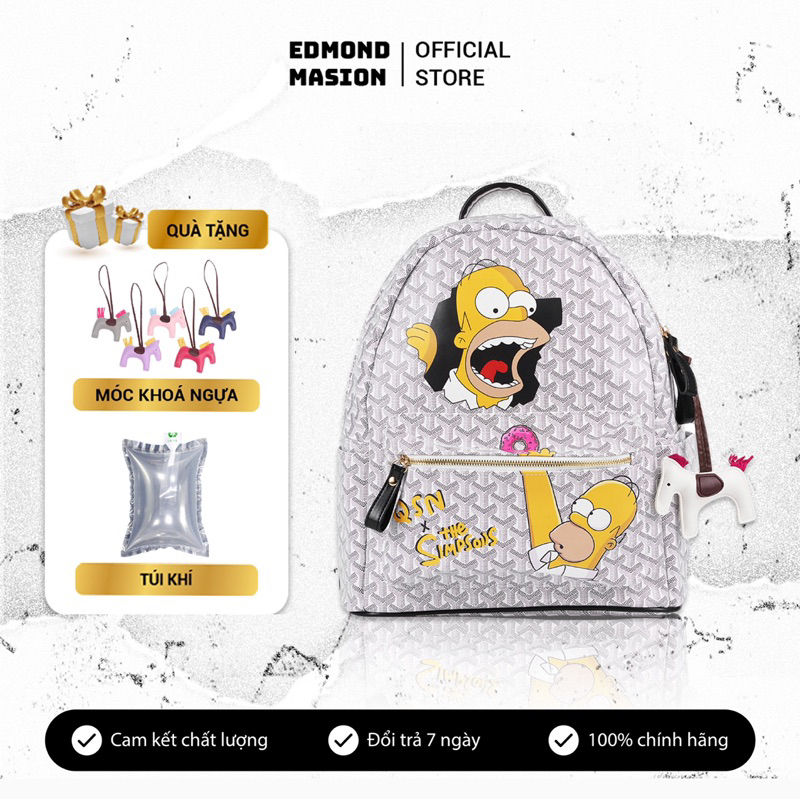 Balo QSN EDMOND MASION MONOGRAM Simpsons tặng móc khoá ngựa da cao cấp đi học đựng laptop size M/L