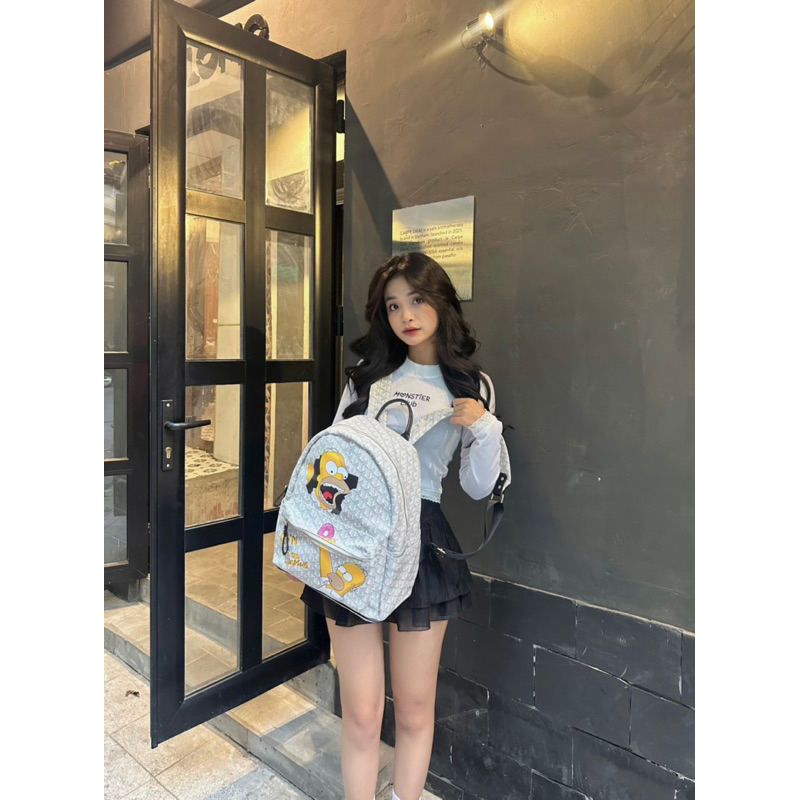 Balo QSN EDMOND MASION MONOGRAM Simpsons tặng móc khoá ngựa da cao cấp đi học đựng laptop size M/L