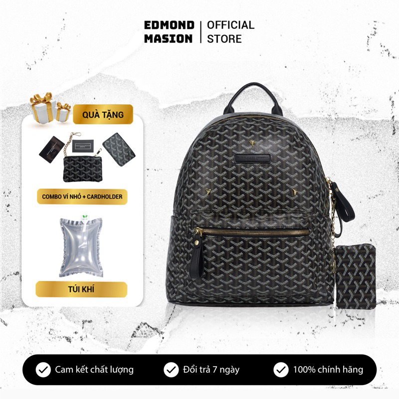 Balo EDMOND MASION MONOGRAM SS1 đen tặng ví nhỏ và cardholder size M/L balo cặp túi EDM