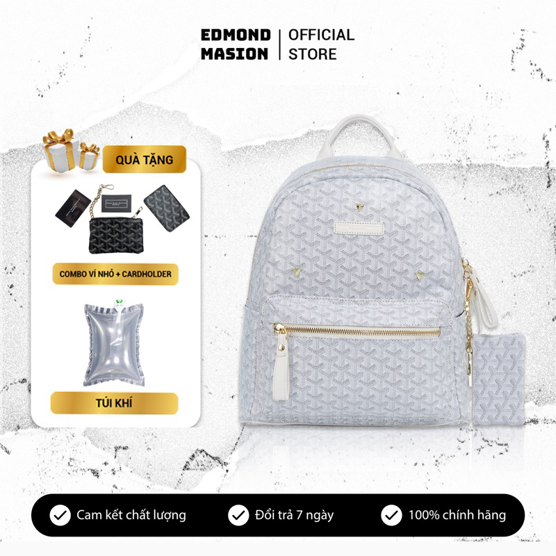 Balo EDMOND MASION MONOGRAM SS1 trắng tặng ví keychain và cardholder size M/L balo cặp túi EDM