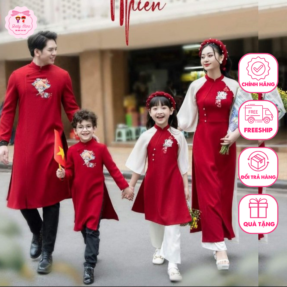 Áo dài Gia đình 🔥SALE SỐC🔥chất liệu vải lụa chéo cao cấp thêu họa tiết - Áo Dài Cho Bé Baby Store - ADGĐ03