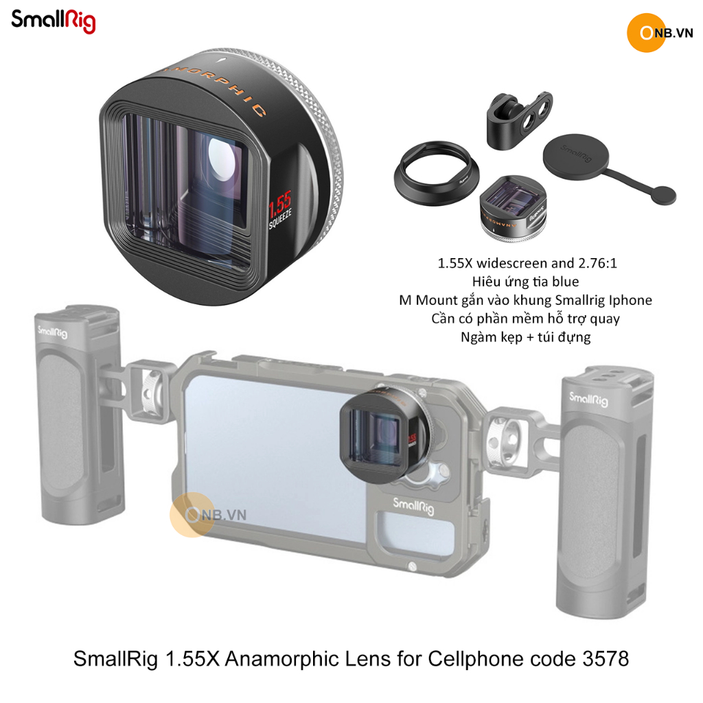SmallRig 1.55X Anamorphic Lens - chuẩn Cinematic cho táo phone 3578