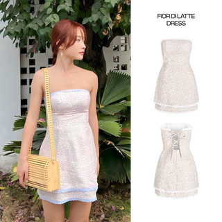 Đầm Ống Hoa Hở Lưng Freckles Studios Dáng Chữ A 2 Tầng Fior Di Latte