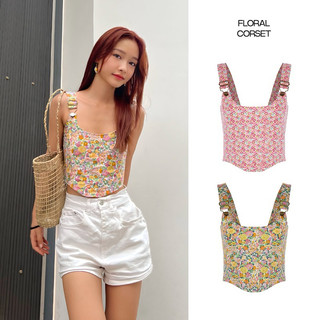  Áo Hai Dây Corset Crop Top Freckles Studios Hoa Móc Cài Dây Đai Áo Yếm Floral