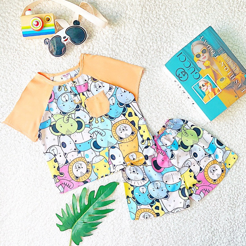 TOLEXINH  bộ tay ngắn quần đùi bé trai phối màu - vải tole loại 1