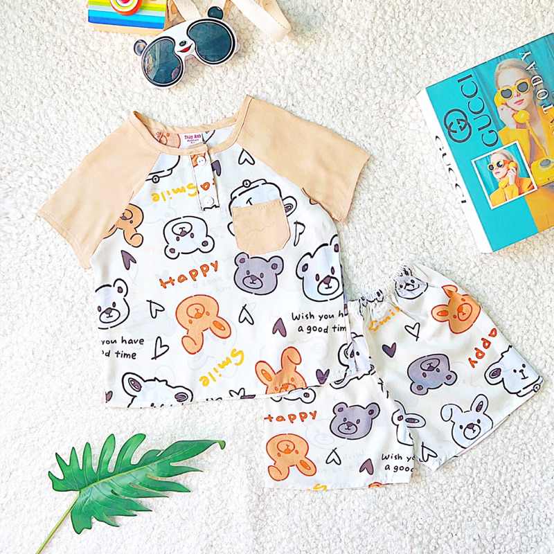 TOLEXINH  bộ tay ngắn quần đùi bé trai phối màu - vải tole loại 1