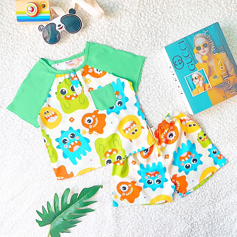 TOLEXINH  bộ tay ngắn quần đùi bé trai phối màu - vải tole loại 1