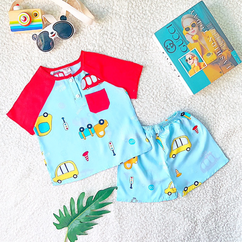 TOLEXINH  bộ tay ngắn quần đùi bé trai phối màu - vải tole loại 1