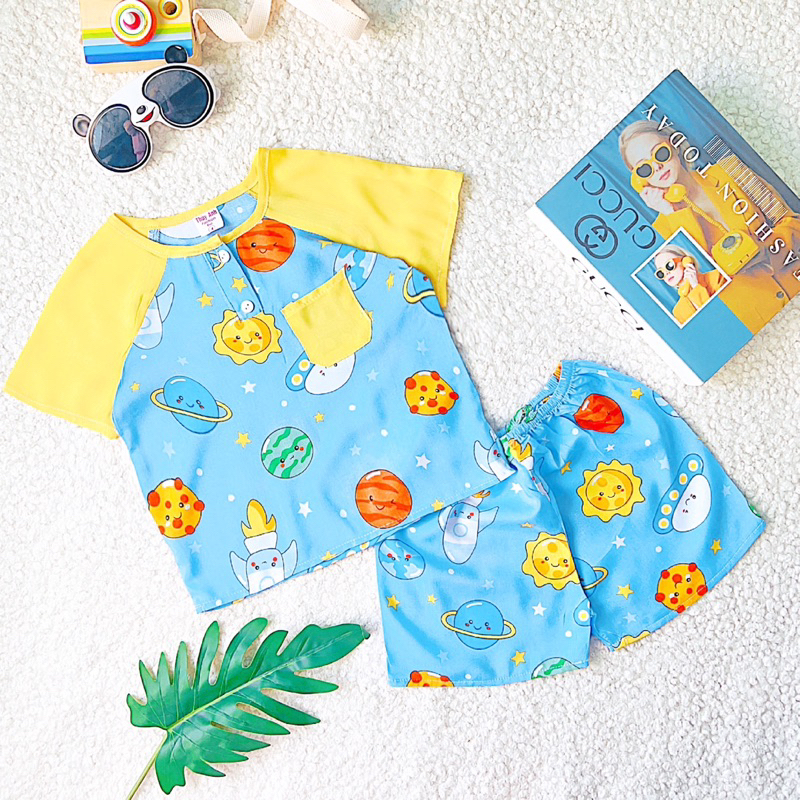 TOLEXINH  bộ tay ngắn quần đùi bé trai phối màu - vải tole loại 1