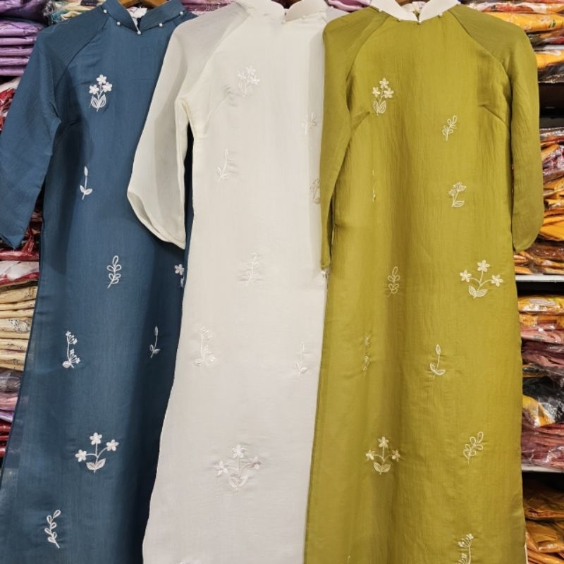 🥰áo dài tơ  4 tà  đẹp mềm mịn xuông vải hàng thiết  kế hoa thêu cao cấp đẹp giá rẻ🥰