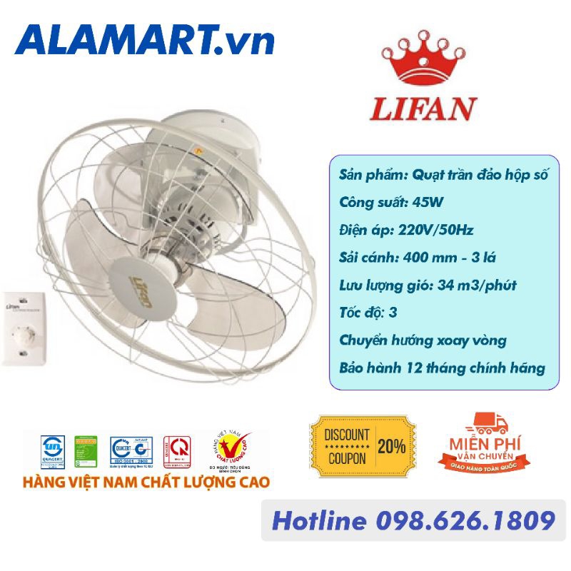 Quạt trần đảo hộp số Lifan TĐ-16