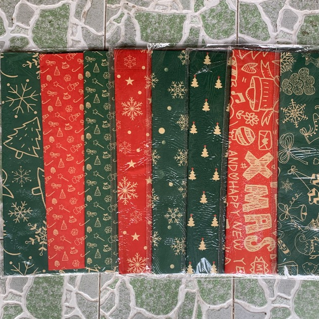Giấy Gói Quà Noel, ruy băng họa tiết giáng sinh dạng kraft siêu kinh điển, cực sang